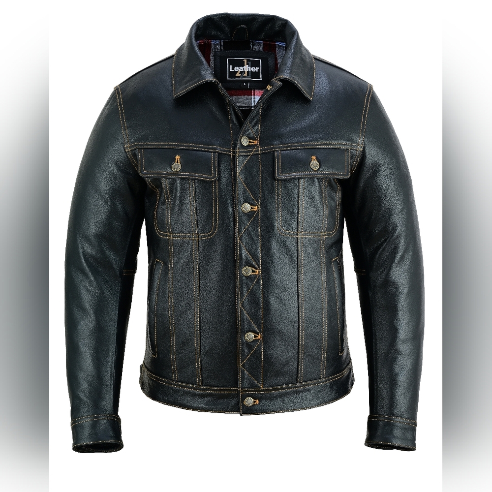 Men Brown Leather Motorcycle Jacket - Picture 3 of 5